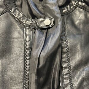 Ladies imitation black leather jacket
